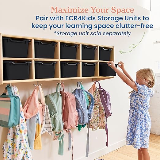 ECR4Kids Scoop Front Storage Bins, Multipurpose Organization, Black, 10-Piece