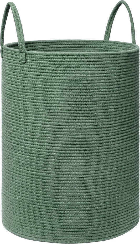 Laundry Basket, 52L Woven Laundry Hamper, Baby Nursery Hamper for Toys, Blanket Basket for Living Room, Clothes Hamper for Bedroom&Baby Room, Green