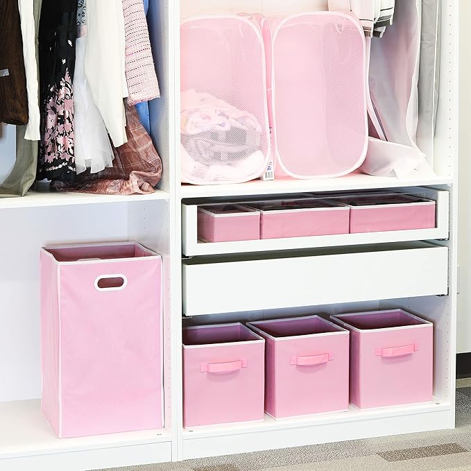 Simple Houseware Foldable Closet Laundry Hamper Basket, Pink