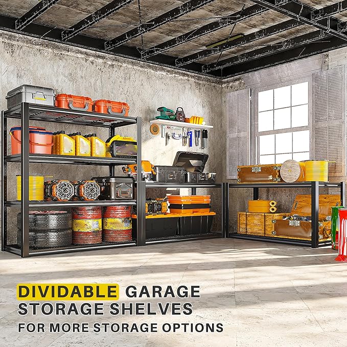 REIBII 40" W Garage Shelving 2240 LBS Heavy Duty Storage Shelves Adjustable Industrial Metal Shelving Unit 4 Tier Garage Storage Shelf for Kitchen Pantry Warehouse Basement Commercial 19.5"D × 59.5"H