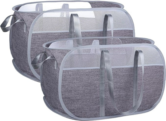 Pop Up Laundry Hamper，with Durable Handles collapsible laundry basket，Easy to Open and Fold for college Dorm,kids room，travel (2 gray)…