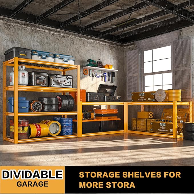 REIBII 40" W Heavy Duty Metal Shelving 2240 LBS Load Capacity 4 Tier Adjustable Retail Display Shelving for Storage Garage Shelves for Basement Warehouse 40" W × 19.5" D × 59.5" H, 2 Pack