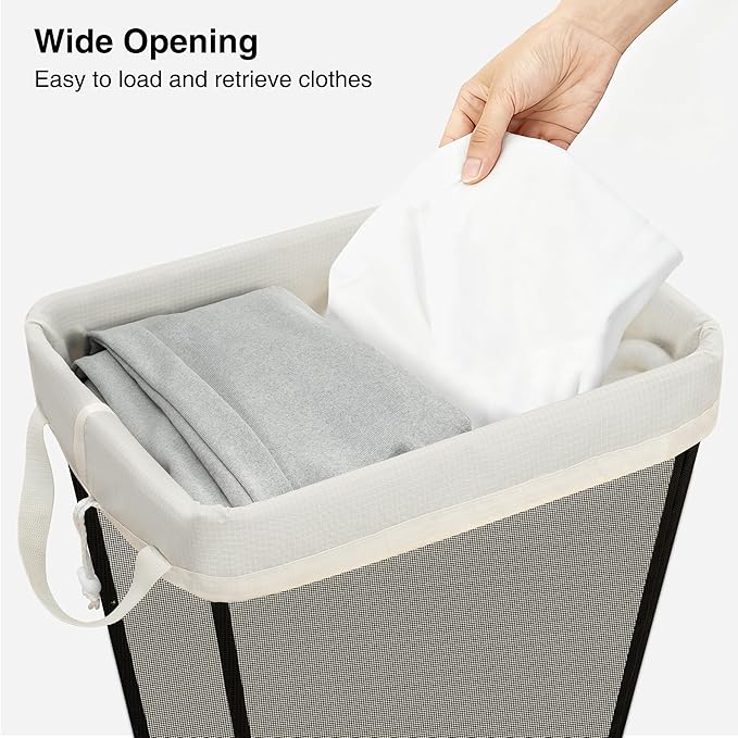 STO STO Laundry Basket 75L, Space-Saving Laundry Hamper for Small Spaces, Freestanding Clothes Hamper with Iron Frame, Removable Washable Liner, Laundry Organizer for Bedroom, Bathroom, Dorm, Beige