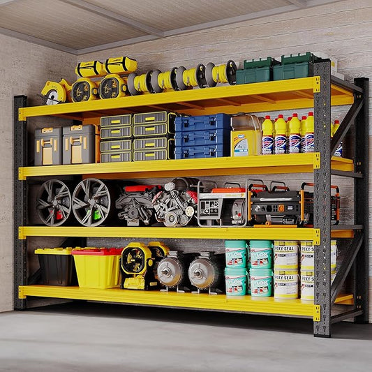 BYNSOE 71" W Storage Shelves 5000lbs Garage Metal Shelving Heavy Duty Garage Shelves Adjustable Storage Shelves for Industrial, Factory (Black-Yellow, 71" W x 24" D x 69" H)