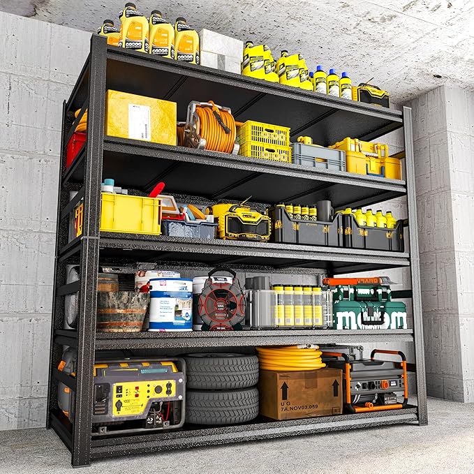 Garage Shelving 3500LBS Heavy Duty Storage Shelves 5-Tier Adjustable Metal Shelving Units Garage Storage Shelves for Industrial, Warehouse, Basement, Commercial, 73" H × 48" W × 24" D Black