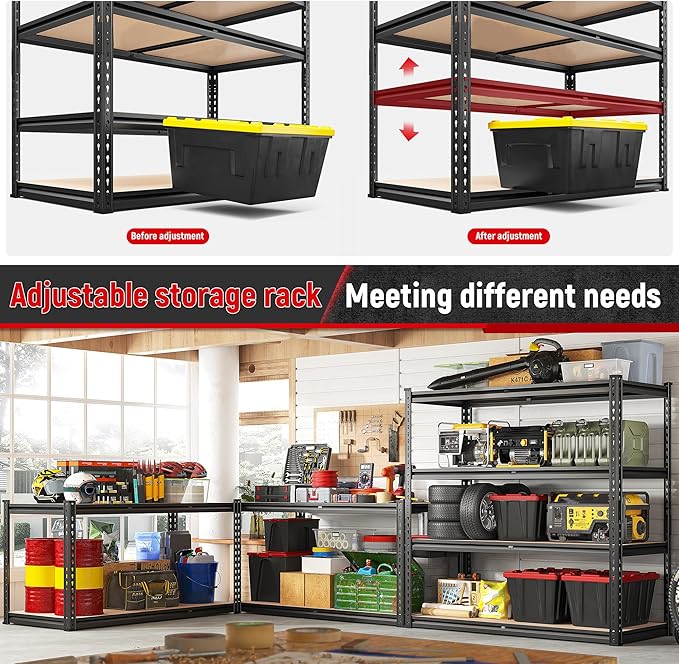 REIBII 40" W Storage Shelves 2000LBS Adjustable Garage Shelving Metal Heavy Duty 4 Tier Garage Shelves 60" H Metal Shelves for Closet Pantry Kitchen Warehouse 40" W × 20''D × 60''H
