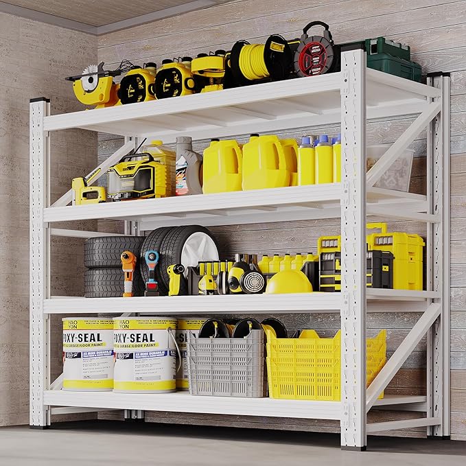 BYNSOE 48" W Storage Shelves 3000lbs Garage Metal Shelving Heavy Duty Garage Shelves Adjustable Storage Shelves for Industrial, Factory(White, 48" W X 24" D X 69" H)