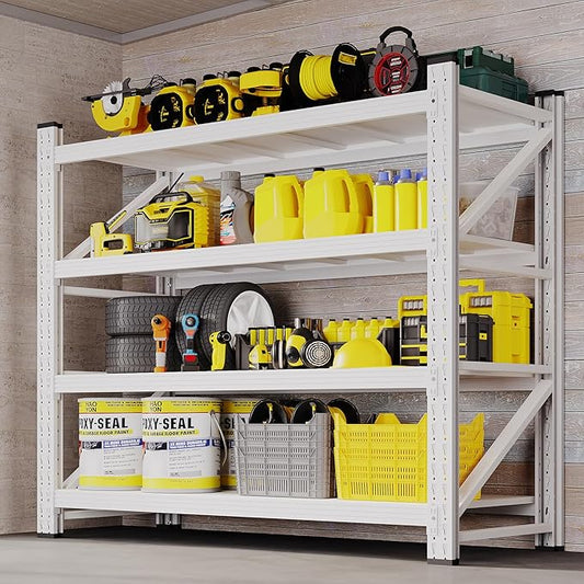 BYNSOE 48" W Storage Shelves 3000lbs Garage Metal Shelving Heavy Duty Garage Shelves Adjustable Storage Shelves for Industrial, Factory(White, 48" W X 24" D X 69" H)