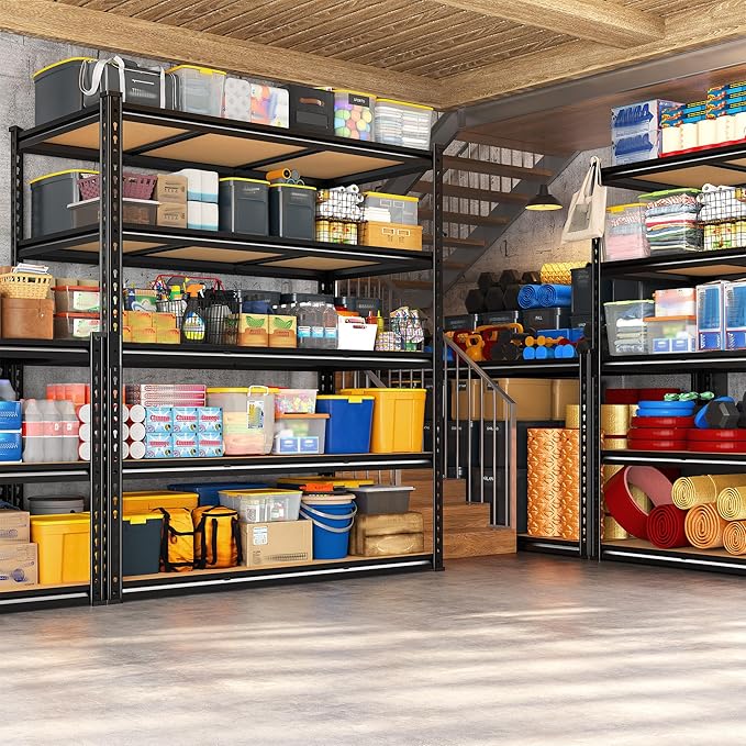 REIBII 48" W Garage Shelving 3080LBS Storage Shelves 5 Tier Heavy Duty Shelving Adjustable Garage Shelves for Basement, Warehouse, Commercial, Easy Assemble, 48" W x 72" H x 24" D, 2PC
