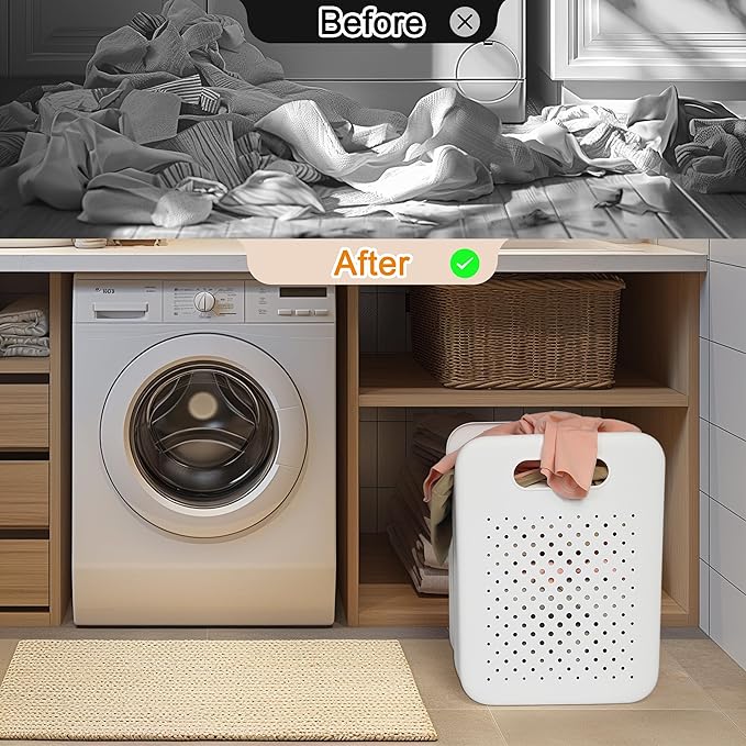 Goderewild Small Collapsible Laundry Basket, Space-Saving Wall-Mounted Hamper with Detachable Mini-Basket, Portable Hanging Organizer for Clothes, Underwear Socks. (White)
