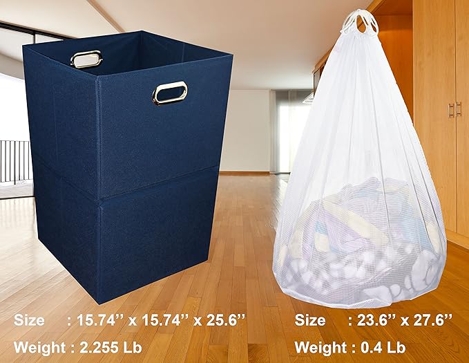 Extra Large Laundry Hamper with Laundry Bag, Foldable Clothes Basket with Metal Handles & Moisture-Resistant Base, Premium Durable Fabric for Bathroom, Dorm, and Family (Navy Blue)