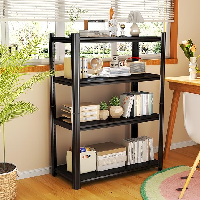 36W'' Garage Shelving Metal Garage Shelf Unit 4-Tier Storage Shelves Heavy Duty Shelf Organizer Industrial Shelves for Warehouse Basement Kitchen Pantry Commercial, Black