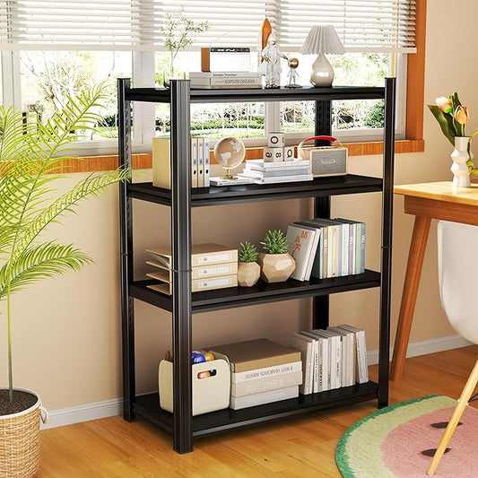 36W'' Garage Shelving Metal Garage Shelf Unit 4-Tier Storage Shelves Heavy Duty Shelf Organizer Industrial Shelves for Warehouse Basement Kitchen Pantry Commercial, Black