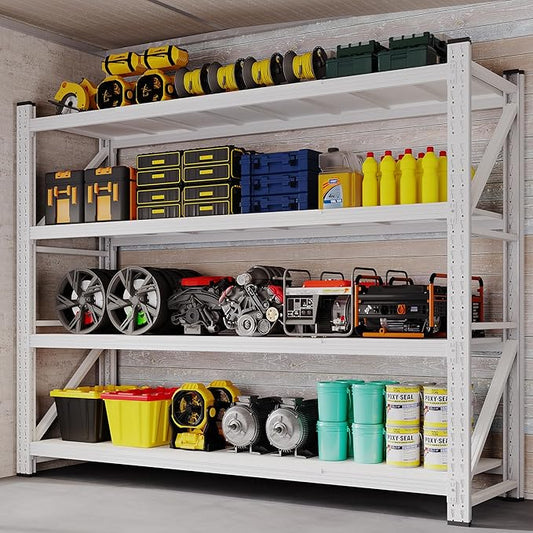 BYNSOE 78.8" W Storage Shelves 7000lbs Garage Metal Shelving Heavy Duty Garage Shelves Adjustable Storage Shelves for Industrial, Factory, (White, 78.8" W X 24" D X 78.8" H)
