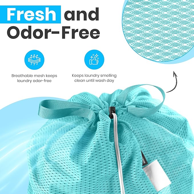 Handy Laundry Mesh Laundry Bag 24 x 36 Inches - Extra Large Heavy Duty Bag with Handles & Shoulder Strap, Breathable, Machine Washable for Dorm, Travel, Bedding & Storage - Teal