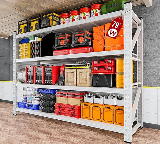 7000LBS Heavy Duty Garage Shelving Units,79" Wide & Deep Storage Shelves,White Metal Garage Shelves,Large Storage Rack,Steel Shelf,Industrial Shelving for Shop,Warehouse,Basement,79" W x 24" D x 79" H