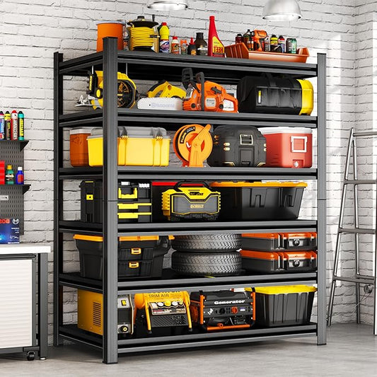 78''H Garage Shelving Heavy Duty Garage Storage Shelves, 3600 LBS Adjustable 6 Tier Industrial Shelving Unit, Metal Utility Shelf for Basement, Warehouse and Workshop (78''Hx46''Wx18''D, Black)