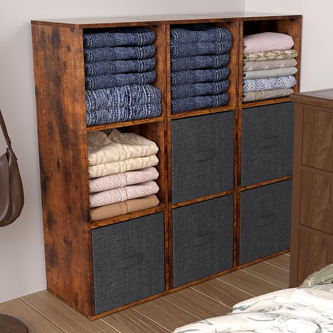 Cube Storage Organizer, 3 Cube Retro Bookshelf, Freestanding 3 Tier Open Shelf, Rustic Brown Retro Shelves for Home Office, Bedroom, Living Room, Study