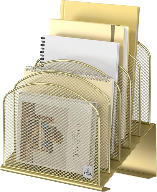 Delifox Inclined Desk File Organizer,Vertical File Folder Holder Stand Metal Rack File Sorter for Office Classroom Desktop Organization