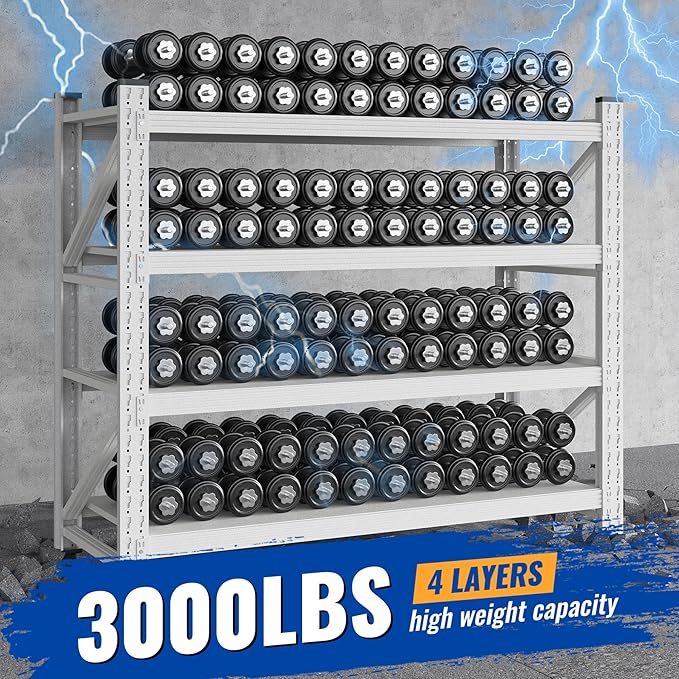 BYNSOE 48" W Storage Shelves 3000lbs Garage Metal Shelving Heavy Duty Garage Shelves Adjustable Storage Shelves for Industrial, Factory(White, 48" W X 24" D X 69" H)
