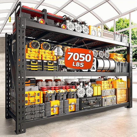 Bepatio 7050LBS Garage Shelving Heavy Duty 68''W Storage Shelves Metal Shelving Unit, 3 Tire Shelf,Adjustable Industrial Shelving for Warehouse Commercial Storage Rack,68''Wx23.7''Dx66''H