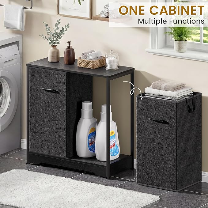 Pull-Out Laundry Sorter Cabinet With Removable Bags, Laundry Basket, 140L (2x70L) Laundry Hamper 2 Section For Organized Bedroom, Laundry Room, Black
