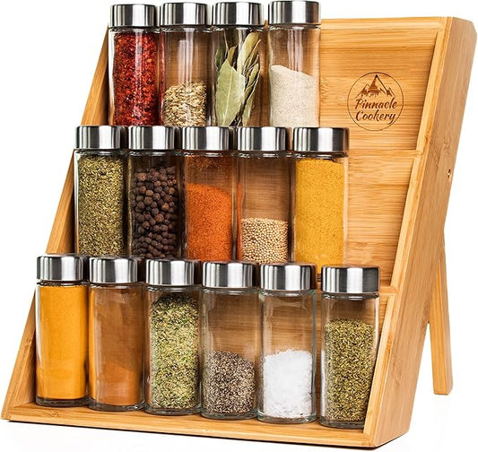 Bamboo Spice Rack Organizer for Countertop - Eco Friendly Seasoning Organizer 3-Tier Spice Shelf - Space Saving Wooden Spice Rack