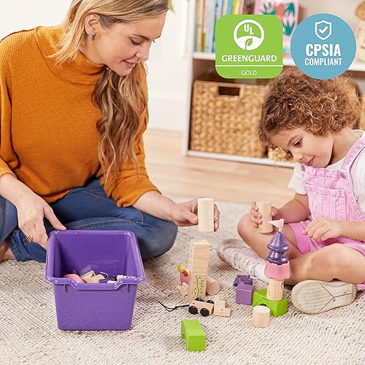 ECR4Kids Scoop Front Storage Bin, Multipurpose Organization, Purple, 5-Piece