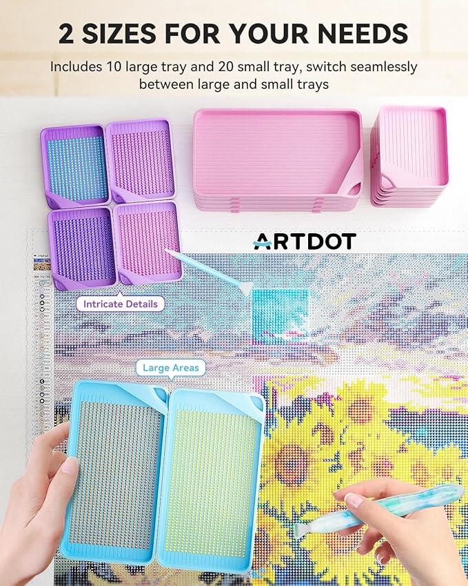 ARTDOT 30-Piece Stackable Tray Set Diamond Art Kits for Adults, Interlocking Diamond Painting Accessories and Tools(Purple)