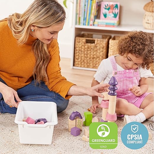 ECR4Kids Scoop Front Storage Bin, Multipurpose Organization, White, 15-Piece