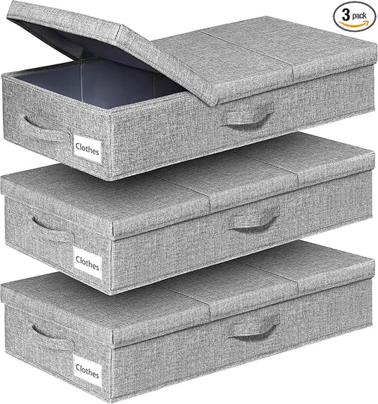 punemi Under Bed Storage Containers, Large Underbed Storage Bags with Firm Sides, Lid and 3 Handles, Flat Storage Organizer for Blankets, Clothes, Comforters, Toys and Closet, 31.1 x 15.7 x 6 in