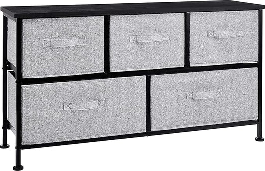 Amazon Basics Extra Wide Fabric 5-Drawer Storage Organizer Unit for Bedroom Closet, Black