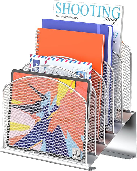 Delifox Inclined Desk File Organizer,Vertical File Folder Holder Stand Metal Rack File Sorter for Office Classroom Desktop Organization