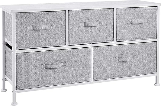 Amazon Basics Extra Wide Fabric 5-Drawer Storage Organizer Unit for Bedroom Closet, White