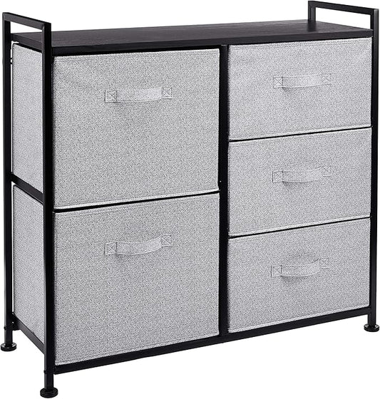 Amazon Basics Closet Organizer with 5-Fabric Storage Drawers for Bedroom, Living Room, Black